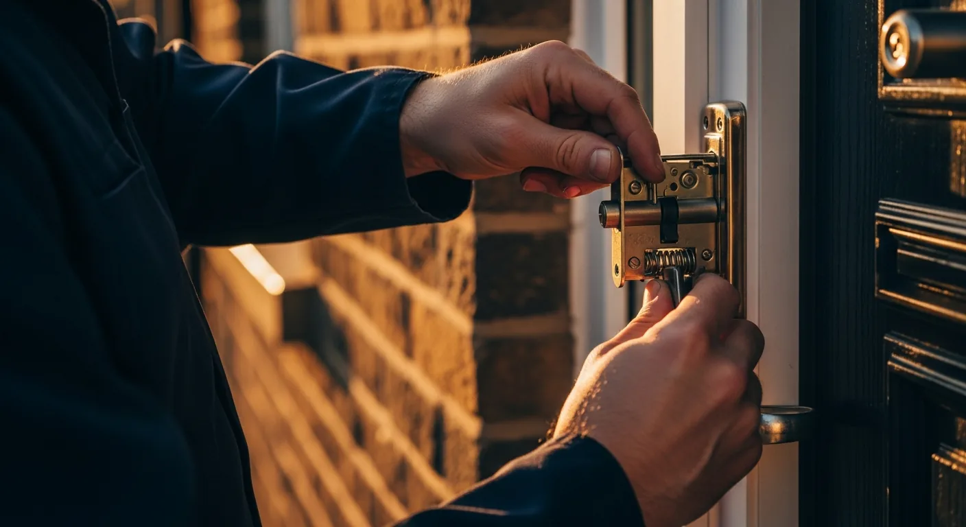 Professional locksmith working on a residential door lock in Accrington, Lancashire